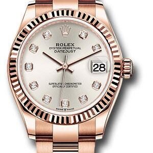 Rolex Everose Gold Datejust 31 Watch - Fluted Bezel - Silver Diamond Dial - Oyster Bracelet - 278275 sdo