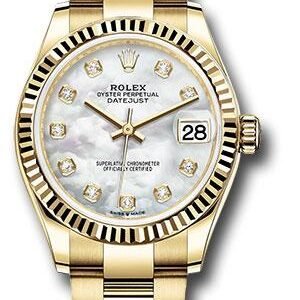 Rolex Yellow Gold Datejust 31 Watch - Fluted Bezel - Mother-of-Pearl Diamond Dial - Oyster Bracelet - 278278 mdo