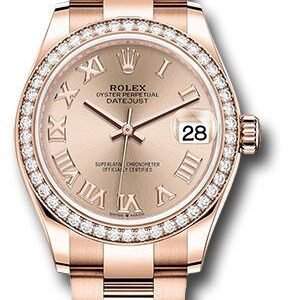 Rolex Everose Gold Datejust 31 Watch - Diamond Bezel - Rose Roman Dial - Oyster Bracelet - 278285RBR rsro