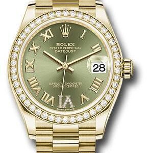 Rolex Yellow Gold Datejust 31 Watch - Diamond Bezel - Olive Green Diamond Six Dial - President Bracelet - 278288RBR ogdr6p