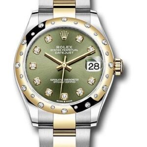 Rolex Steel and Yellow Gold Datejust 31 Watch - Domed Diamond Bezel - Olive Green Diamond Dial - Oyster Bracelet - 278343 ogdo