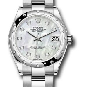 Rolex Steel and White Gold Datejust 31 Watch - Domed 24 Diamond Bezel - White Mother-Of-Pearl Diamond Dial - Oyster Bracelet - 2020 Release - 278344RBR mdo