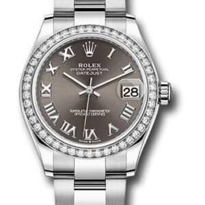 Rolex Steel and White Gold Datejust 31 Watch - Diamond Bezel - Dark Grey Roman Dial - Oyster Bracelet - 278384RBR dkgro