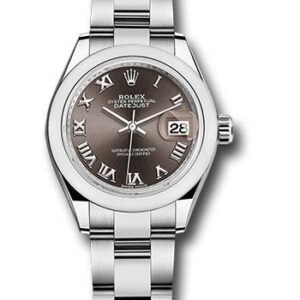 Rolex Steel Lady-Datejust 28 Watch - Domed Bezel - Dark Grey Roman Dial - Oyster Bracelet - 279160 dgro