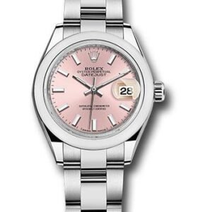 Rolex Steel Lady-Datejust 28 Watch - Domed Bezel - Pink Index Dial - Oyster Bracelet - 279160 pio