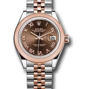 Rolex Steel and Everose Gold Rolesor Lady-Datejust 28 Watch - Domed Bezel - Chocolate Roman Dial - Jubilee Bracelet - 279161 chorj