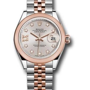 Rolex Steel and Everose Gold Rolesor Lady-Datejust 28 Watch - Domed Bezel - Sundust Diamond Star Dial - Jubilee Bracelet - 279161 su9dix8dj