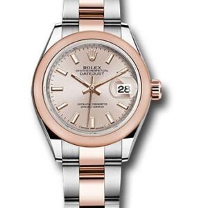 Rolex Steel and Everose Gold Rolesor Lady-Datejust 28 Watch - Domed Bezel - Sundust Index Dial - Oyster Bracelet - 279161 suio