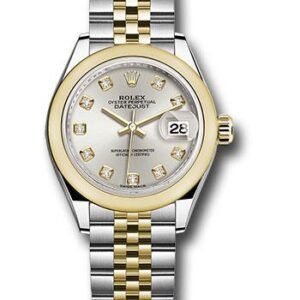 Rolex Steel and Yellow Gold Rolesor Lady-Datejust 28 Watch - Domed Bezel - Silver Diamond Dial - Jubilee Bracelet - 279163 sdj