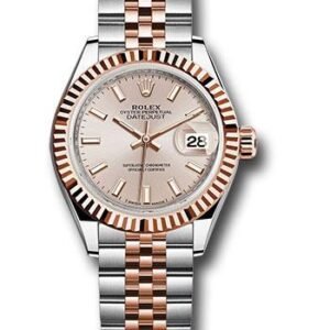 Rolex Steel and Everose Gold Rolesor Lady-Datejust 28 Watch - Fluted Bezel - Sundust Index Dial - Jubilee Bracelet - 279171 suij