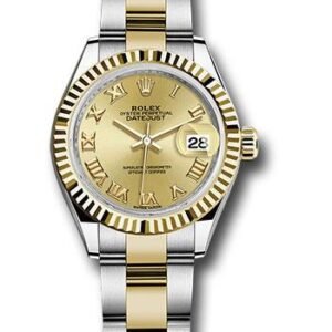 Rolex Steel and Yellow Gold Rolesor Lady-Datejust 28 Watch - Fluted Bezel - Champagne Roman Dial - Oyster Bracelet - 279173 chro