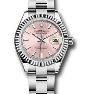Rolex Steel and White Gold Rolesor Lady-Datejust 28 Watch - Fluted Bezel - Pink Index Dial - Oyster Bracelet - 279174 pio