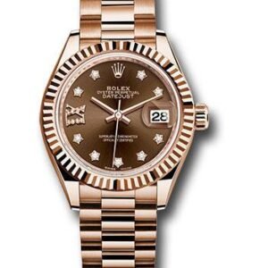 Rolex Everose Gold Lady-Datejust 28 Watch - Fluted Bezel - Chocolate Diamond Star Dial - President Bracelet - 279175 cho9dix8dp