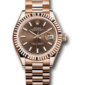 Rolex Everose Gold Lady-Datejust 28 Watch - Fluted Bezel - Chocolate Index Dial - President Bracelet - 279175 choip
