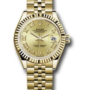 Rolex Yellow Gold Lady-Datejust 28 Watch - Fluted Bezel - Champagne Roman Dial - Jubilee Bracelet - 279178 chrj