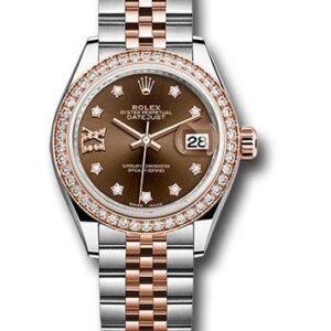Rolex Steel and Everose Gold Rolesor Lady-Datejust 28 Watch - Diamond Bezel - Chocolate Diamond Star Dial - Jubilee Bracelet - 279381RBR cho9dix8dj