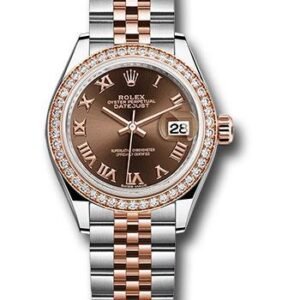 Rolex Steel and Everose Gold Rolesor Lady-Datejust 28 Watch - Diamond Bezel - Chocolate Roman Dial - Jubilee Bracelet - 279381RBR chorj