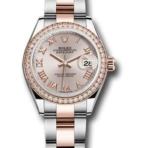 Rolex Steel and Everose Gold Rolesor Lady-Datejust 28 Watch - Diamond Bezel - Sundust Roman Dial - Oyster Bracelet - 279381RBR suro