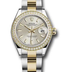 Rolex Steel and Yellow Gold Rolesor Lady-Datejust 28 Watch - Diamond Bezel - Silver Index Dial - Oyster Bracelet - 279383RBR sio