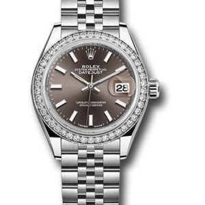 Rolex Steel and White Gold Rolesor Lady-Datejust 28 Watch - 44 Diamond Bezel - Dark Grey Index Dial - Jubilee Bracelet - 279384RBR dgij