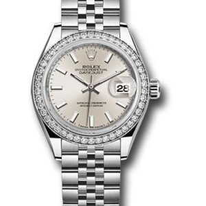 Rolex Steel and White Gold Rolesor Lady-Datejust 28 Watch - 44 Diamond Bezel - Silver Index Dial - Jubilee Bracelet - 279384RBR sij