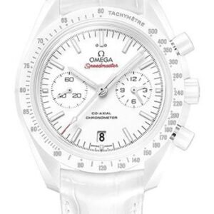 Omega Speedmaster Moonwatch Co-Axial Chronograph White Side of the Moon Watch - 44.25 mm White Ceramic Case - Moonwatch Style Dial - White Leather Strap - 311.93.44.51.04.002