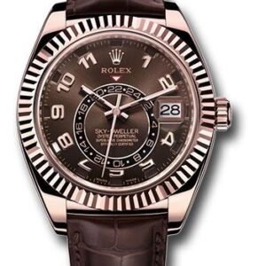 Rolex Everose Gold Sky-Dweller Watch - Chocolate Sunray Arabic Dial - Brown Leather Strap - 326135 cho