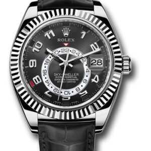 Rolex White Gold Sky-Dweller Watch - Black Arabic Dial - Black Leather Strap - 326139 bk