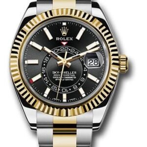 Rolex Yellow Rolesor Sky-Dweller Watch - Black Index Dial - Oyster Bracelet - 326933 bk