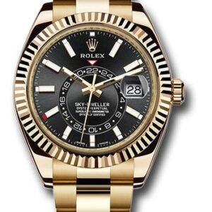 Rolex Yellow Gold Sky-Dweller Watch - Black Index Dial - Oyster Bracelet - 326938 bk