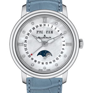Blancpain Ladybird Quantieme Complet Blue Alligator Mother of Pearl Ladies Watch - 3663 1154 95A