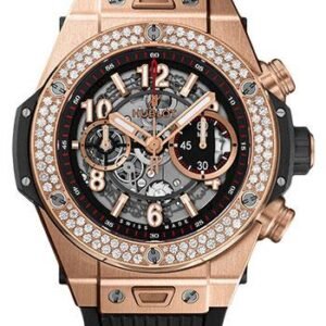 Hublot Big Bang Unico King Gold Diamonds Watch - 45 mm - Black Skeleton Dial-411.OX.1180.RX.1104
