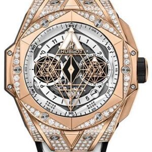Hublot Big Bang Sang Bleu II King Gold White Pave Watch - 45 mm - White Skeleton Dial - White and Black Rubber Strap-418.OX.2001.RX.1604.MXM20