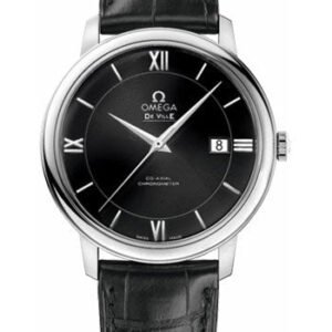 Omega De Ville Prestige Co-Axial Watch - 39.5 mm Steel Case - Black Dial - Black Leather Strap - 424.13.40.20.01.001