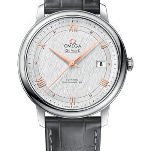 Omega De Ville Prestige Co-Axial Watch - 39.5 mm Steel Case - White Silvery Dial - Grey Leather Strap - 424.13.40.20.02.005