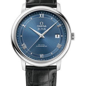 Omega De Ville Prestige Co-Axial Watch - 39.5 mm Steel Case - Blue Dial - Black Leather Strap - 424.13.40.20.03.002