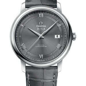 Omega De Ville Prestige Co-Axial Watch - 39.5 mm Steel Case - Grey Dial - Grey Leather Strap - 424.13.40.20.06.001