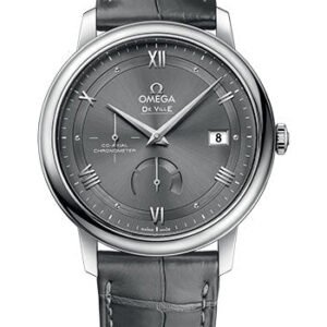 Omega De Ville Prestige Co-Axial Power Reserve Watch - 39.5 mm Steel Case - Grey Dial - Grey Leather Strap - 424.13.40.21.06.001