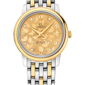 Omega De Ville Prestige Quartz Watch - 27.4 mm Steel And Yellow Gold Case - Champagne Diamond Dial - 424.20.27.60.58.002