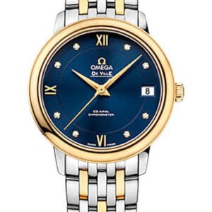 Omega De Ville Prestige Co-Axial Watch - 32.7 mm Steel Case - 18K Yellow Gold Bezel - Blue Diamond Dial - Yellow Gold-Steel Bracelet - 424.20.33.20.53.002