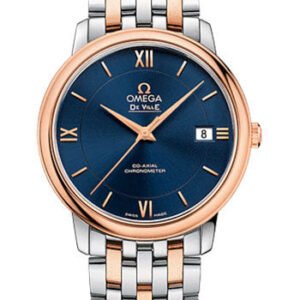 Omega De Ville Prestige Co-Axial Watch - 36.8 mm Steel Case - 18K Red Gold Bezel - Blue Dial - Red Gold-Steel Bracelet - 424.20.37.20.03.002