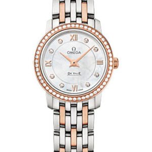 Omega De Ville Prestige Quartz Watch - 24.4 mm Steel And Red Gold Case - Diamond-Set Red Gold Bezel - Mother-Of-Pearl Diamond Dial - Two-Tone Steel And Red Gold Bracelet - 424.25.24.60.55.002