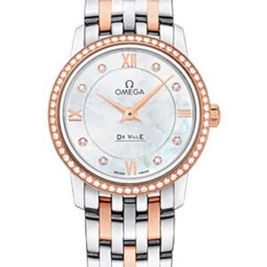 Omega De Ville Prestige Quartz Watch - 27.4 mm Steel And Red Gold Case - Diamond-Set Red Gold Bezel - Mother-Of-Pearl Diamond Dial - Two-Tone Steel And Red Gold Bracelet - 424.25.27.60.55.002