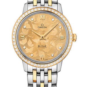 Omega De Ville Prestige Quartz Watch - 32.7 mm Steel Case - Diamond-Set Yellow Gold Bezel - Champagne Diamond Dial - Steel And Yellow Gold Bracelet - 424.25.33.60.58.001