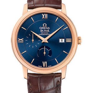 Omega De Ville Prestige Power Reserver Co-Axial Watch - 39.5 mm Red Gold Case - Blue Dial - Brown Leather Strap - 424.53.40.21.03.002