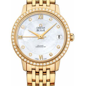 Omega De Ville Prestige Co-Axial Watch - 32.7 mm Yellow Gold Case - Diamond Bezel - Mother-Of-Pearl Diamond Dial - 424.55.33.20.55.001