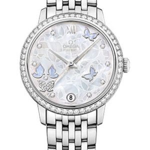 Omega De Ville Prestige Co-Axial Watch - 36.8 mm White Gold Case - Diamond Bezel - Mother-Of-Pearl Diamond Dial - 424.55.33.20.55.003