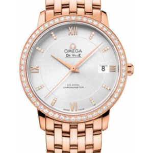Omega De Ville Prestige Co-Axial Watch - 36.8 mm Red Gold Case - Diamond Bezel - Silver Diamond Dial - 424.55.37.20.52.001