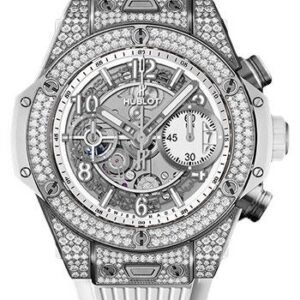 Hublot Big Bang Unico Titanium White Pave 42mm Watch - 42 mm - White Skeleton Dial-441.NE.2010.RW.1704
