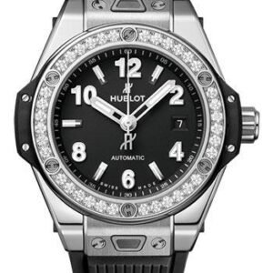 Hublot Big Bang One Click Steel Diamonds Watch - 33 mm - Black Dial - Black Rubber Strap-485.SX.1170.RX.1204